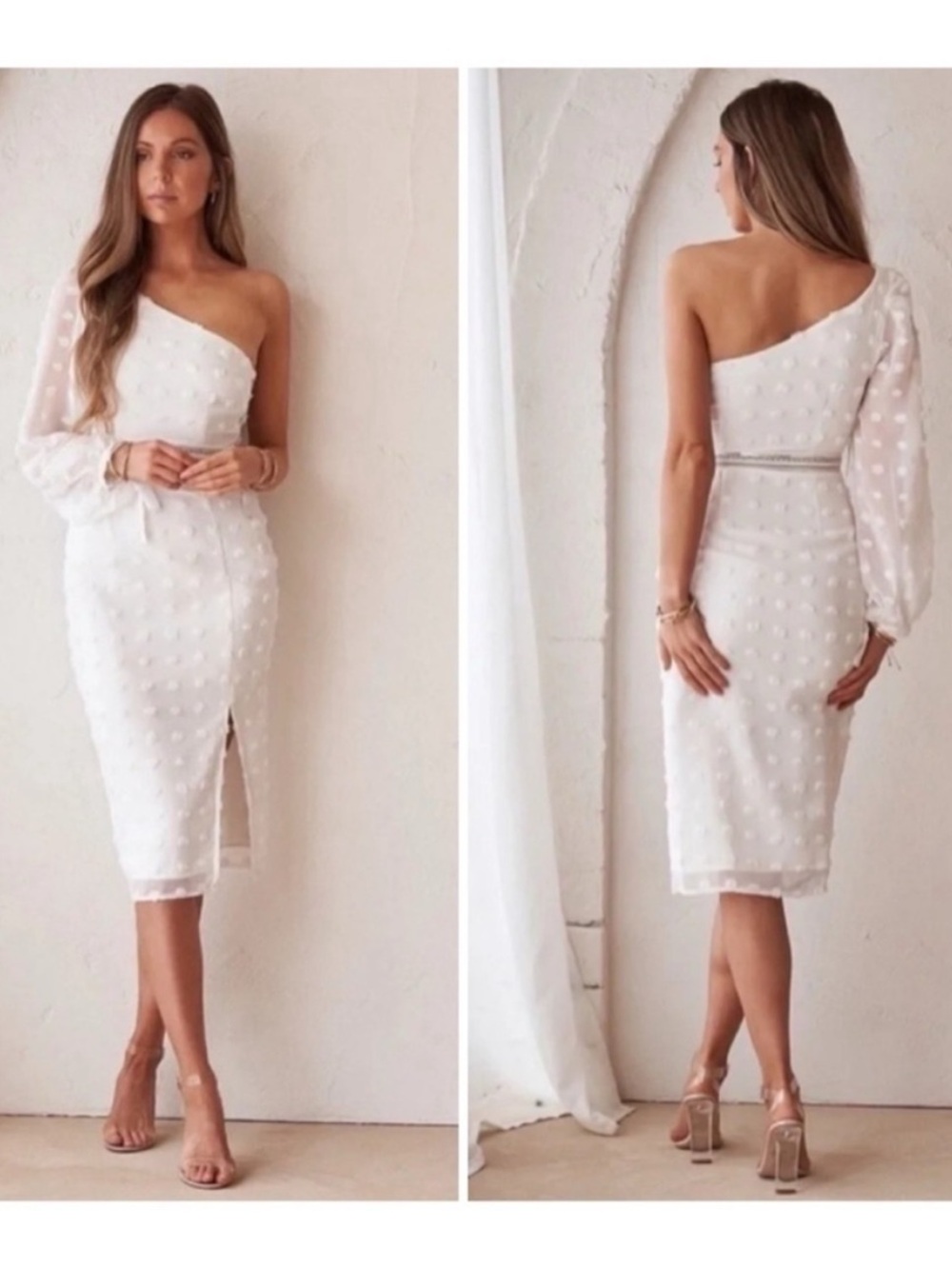 NWT Jaus Alira One Shoulder Midi Dress White